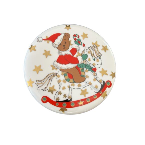 Christopher Stuart Bone China Christmas Trinket Box 5x3” Round Santabear’s Ride - Picture 2 of 11